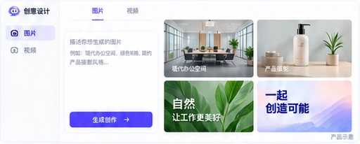 创意设计产品示意:输入创作想法,生成办公空间、产品和品牌图片
